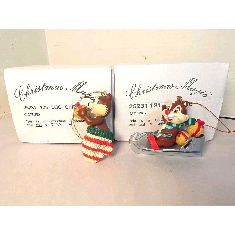 Vintage Grolier Chip & Dale Christmas Ornaments In Original Boxes
